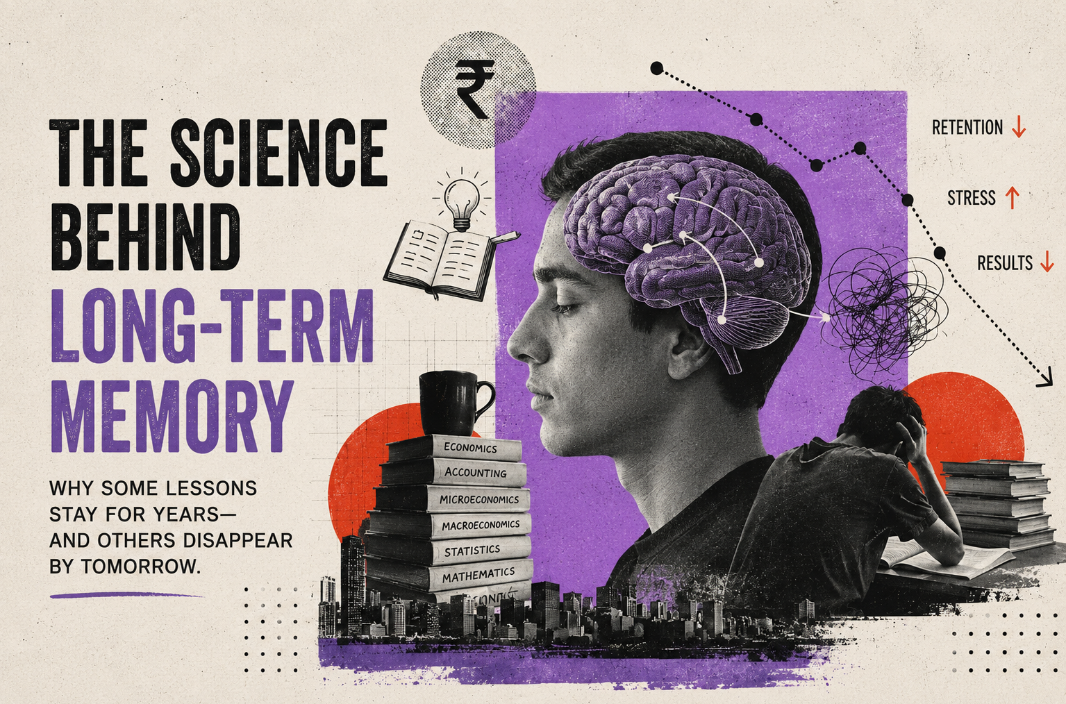 Illustration of the brain and memory pathways, representing encoding, consolidation, and long-term recall.