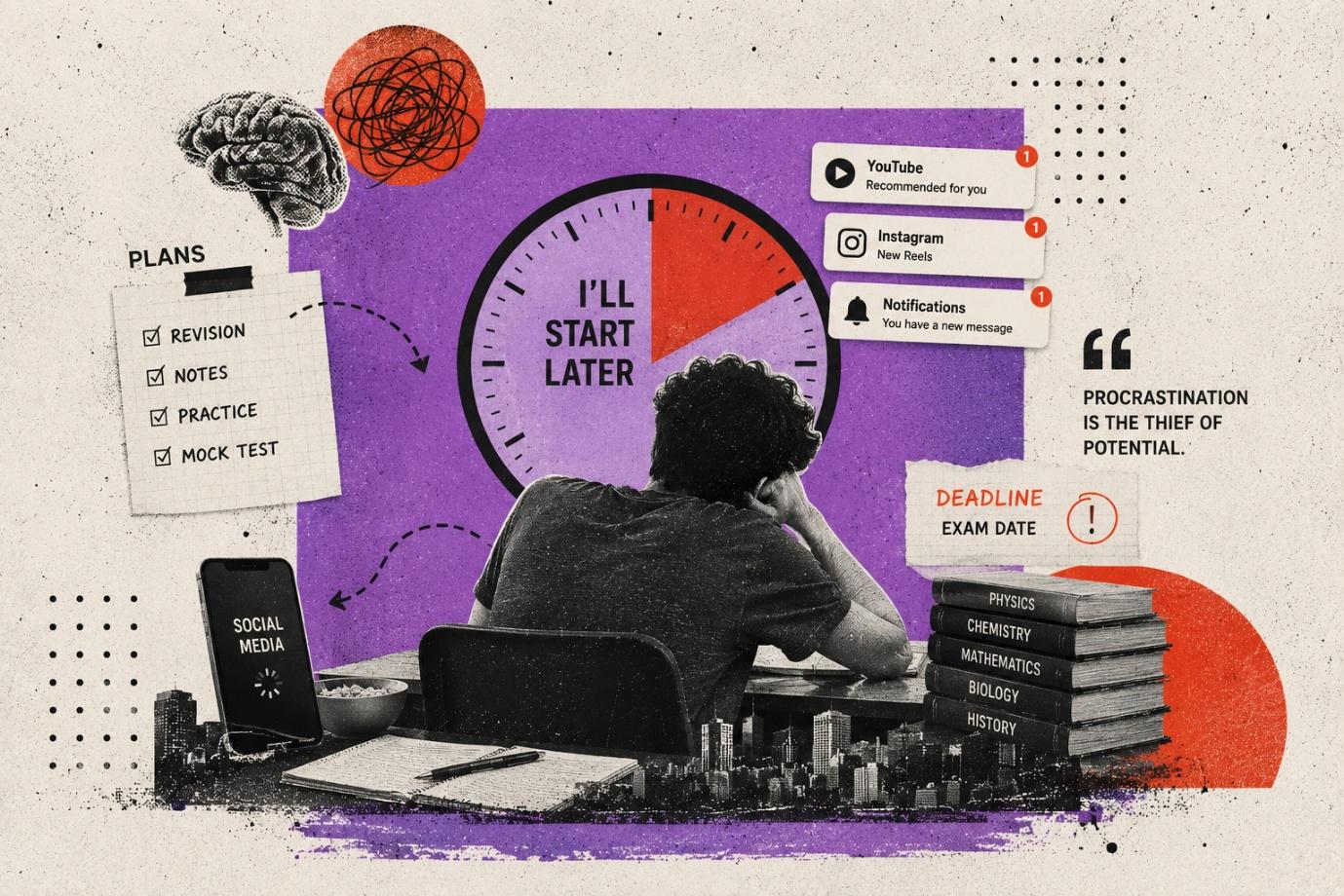Student at a desk with laptop and study materials, representing focus and a productive study routine instead of procrastination.