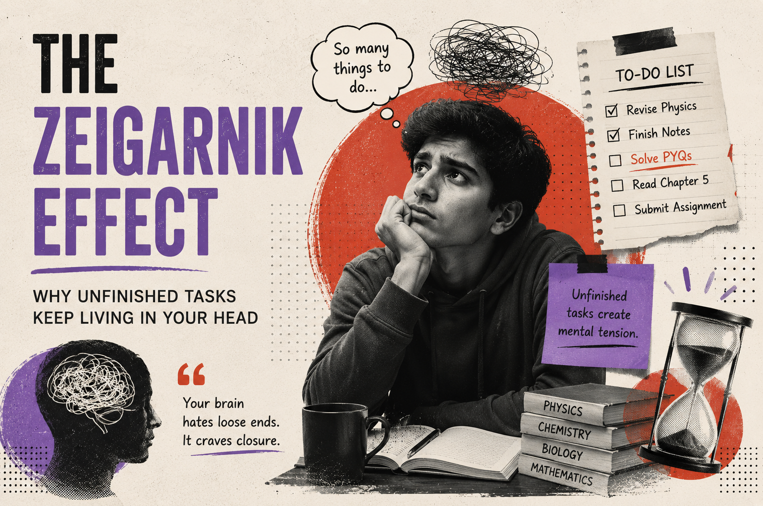 Illustration representing the Zeigarnik Effect—unfinished tasks lingering in the mind like open browser tabs.